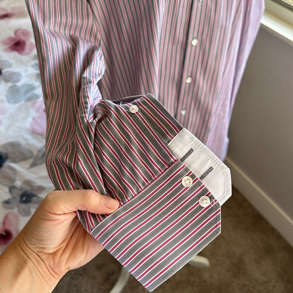 Pink Thomas Pink Slim Fit Gray & Pink long sleeve collared men’s dress shirt - Picture 5 of 14